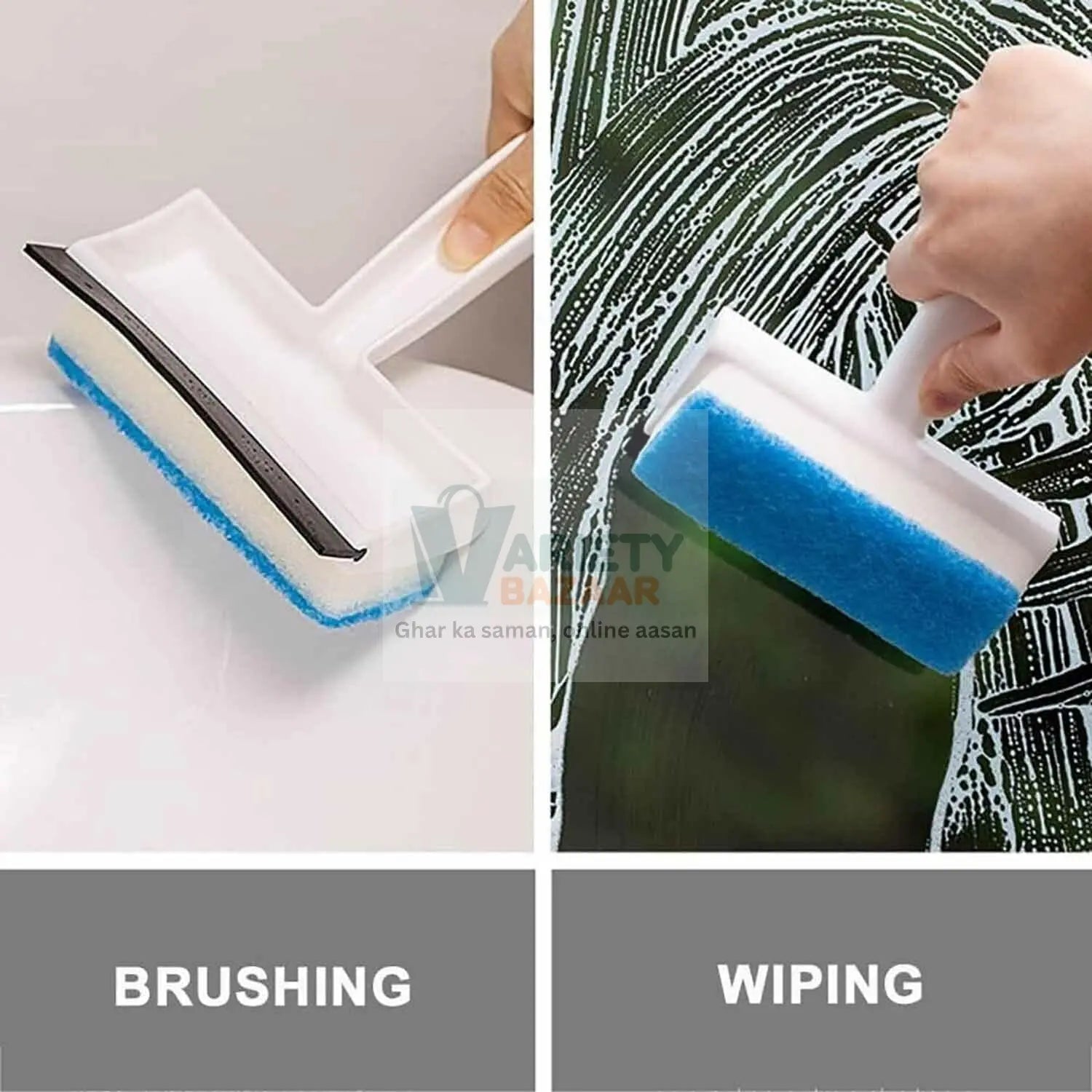7602 2 in 1 Glass Wiper Cleaning Brush Mirror Grout Tile Cleaner Washing Pot Brush Double-Sided Glass Wipe Bathroom Wiper Window Glass Wiper Travel Sahayak