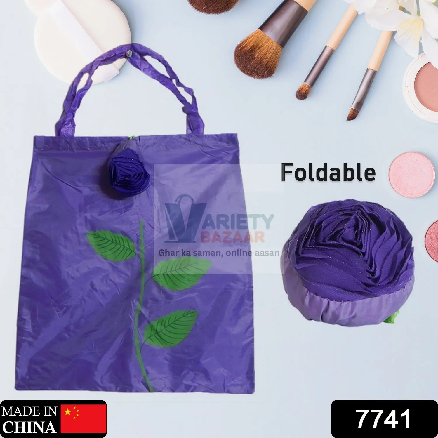 7741 Foldable Bag Cute Rose Shape Cover Reusable bag Naylon Bag Nylon Shopping Carry Bags Large Reusable Foldable Bag, Eco Friendly Shopping, Folds to Pocket Size, Tote Grocery Shoulder Handbag Travel Bag (1Pc) Travel Sahayak