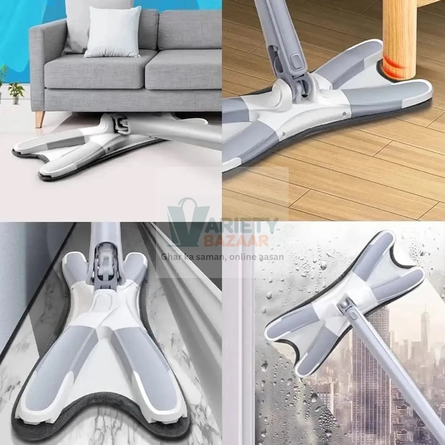 7818 Adjustable Long Handle 360 Degree Flat Hand Mop, X Type, Automatic Water Rotation for Wood, Ceramic Tile, Easy Squeeze Mop for Floor, Window, Wall, Kitchen, Sofa, Corners, Ceiling Travel Sahayak