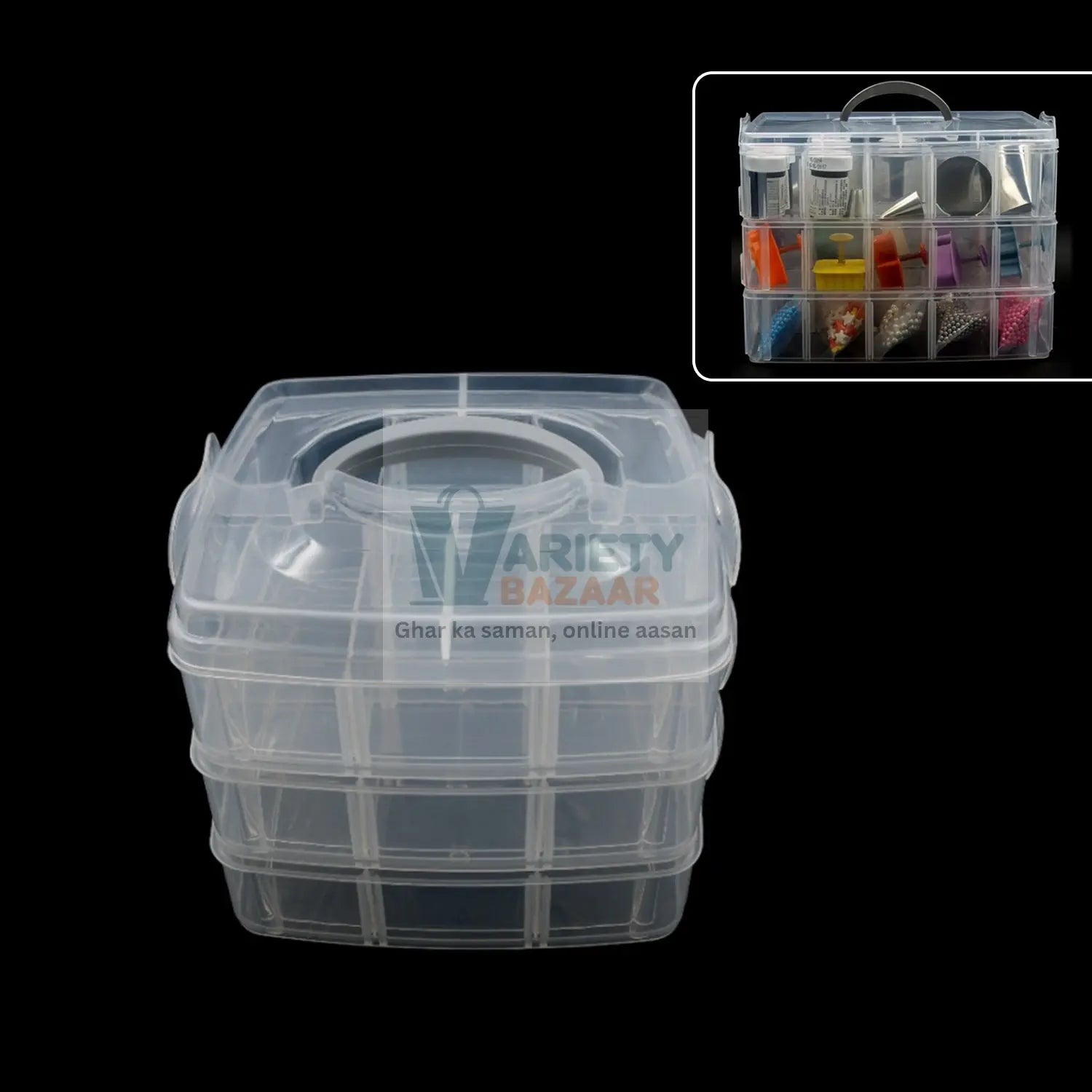 7984 18 Grid 3 layer box Clear Plastic Organizer Jewelry Storage Box with Adjustable Dividers, Transparent Organizer Box for Earring Fishing Hooks (18 Grids Plastic Storage Box) Travel Sahayak