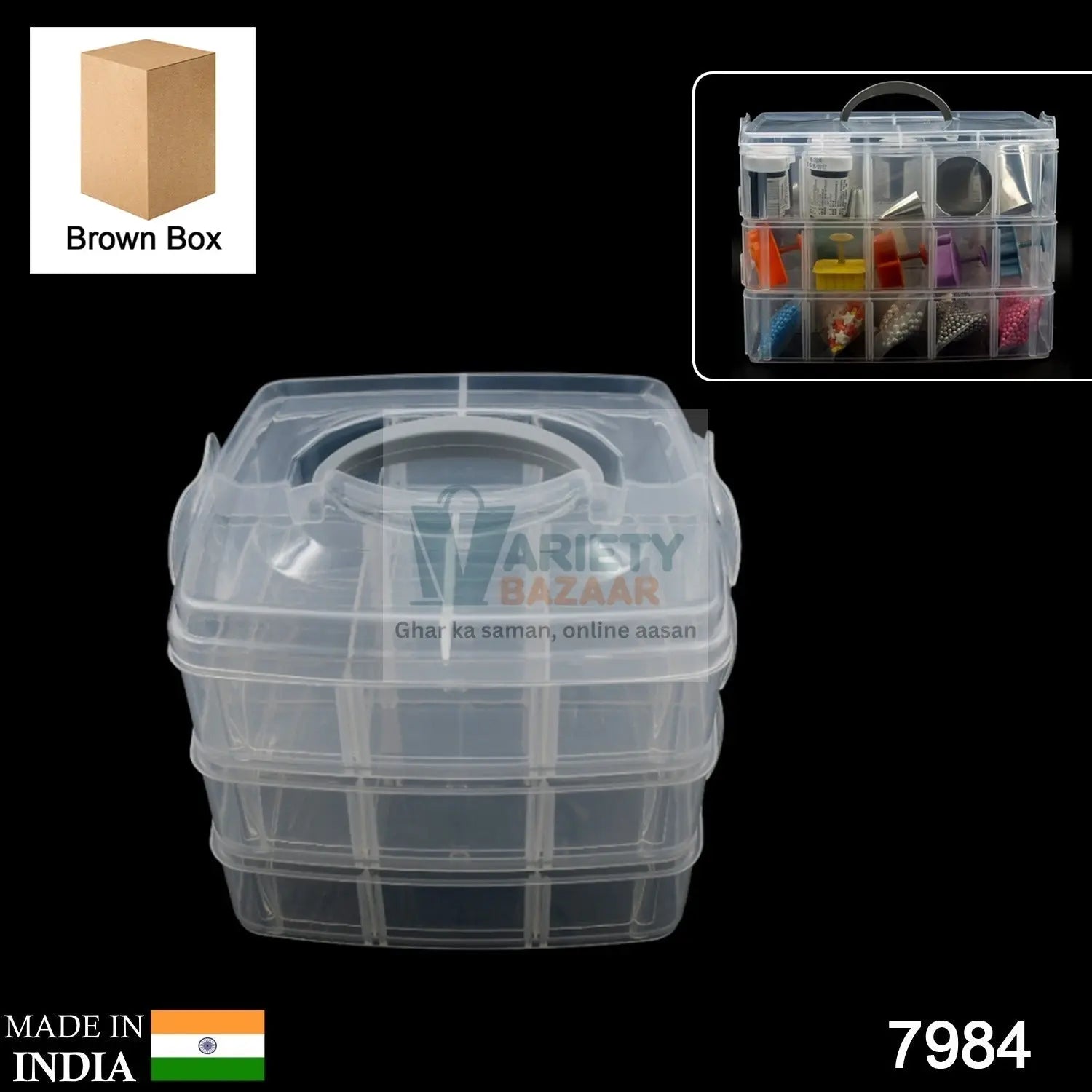 7984 18 Grid 3 layer box Clear Plastic Organizer Jewelry Storage Box with Adjustable Dividers, Transparent Organizer Box for Earring Fishing Hooks (18 Grids Plastic Storage Box) Travel Sahayak