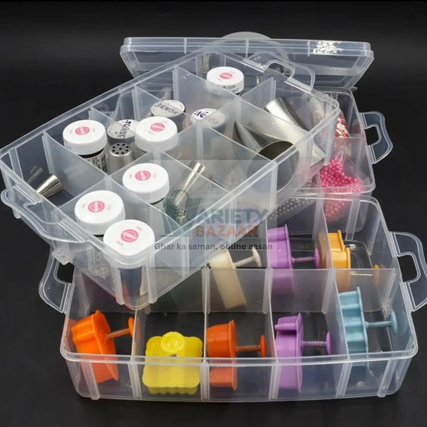 7984 18 Grid 3 layer box Clear Plastic Organizer Jewelry Storage Box with Adjustable Dividers, Transparent Organizer Box for Earring Fishing Hooks (18 Grids Plastic Storage Box) Travel Sahayak