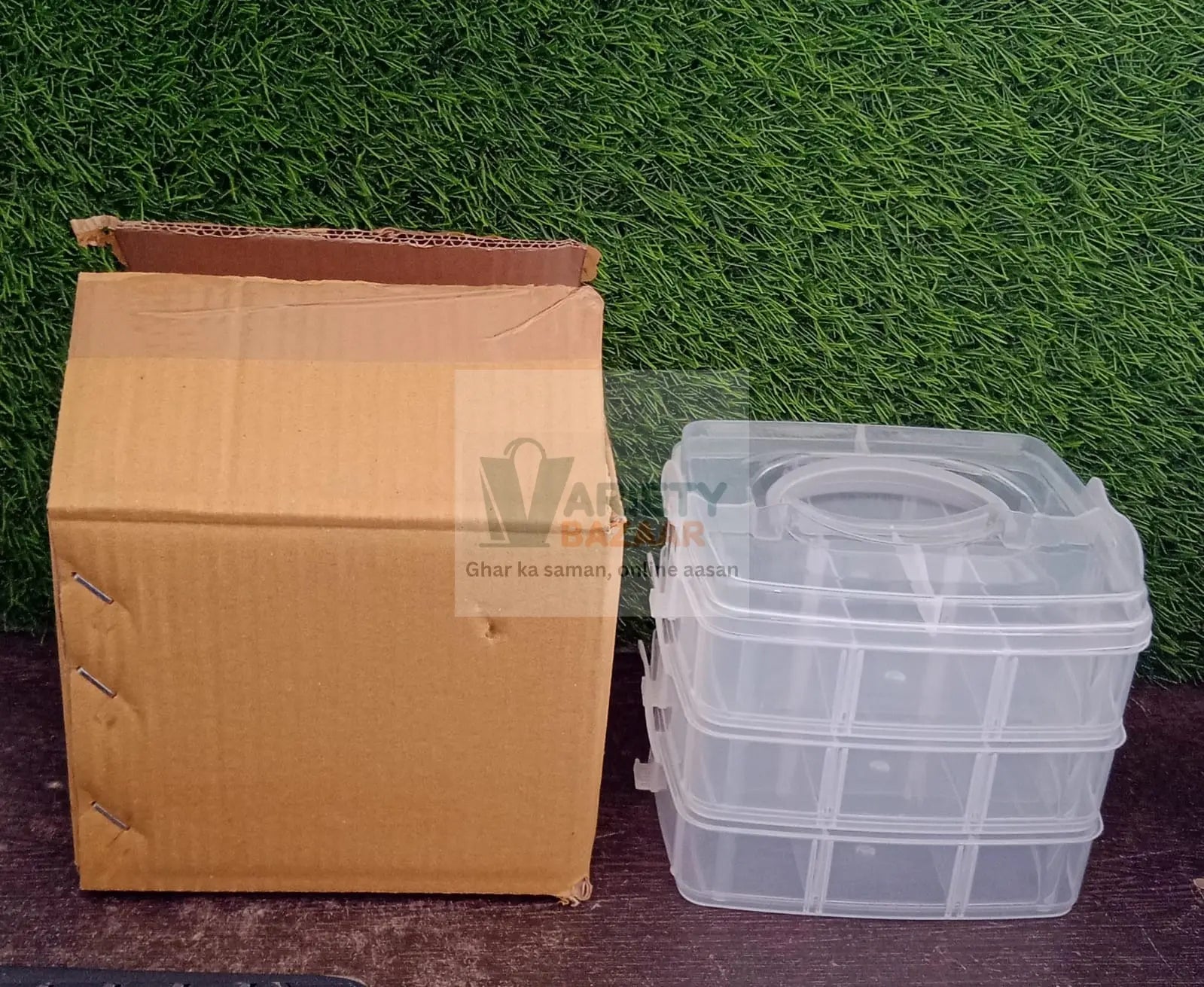 7984 18 Grid 3 layer box Clear Plastic Organizer Jewelry Storage Box with Adjustable Dividers, Transparent Organizer Box for Earring Fishing Hooks (18 Grids Plastic Storage Box) Travel Sahayak