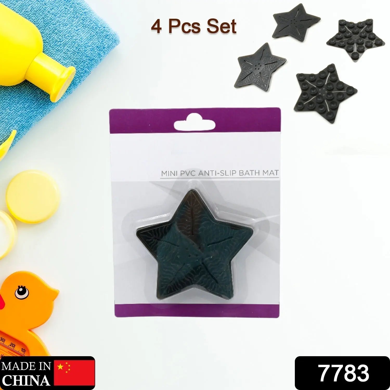 Mini Pvc Anti-Slip Bat Mat Non Slip Baby Bath Mats, Mini Child Safety Anti Slip Shower Mats Star,& Leaf Shaped for Kids (4 pc Set) - varietybazaar.co.in