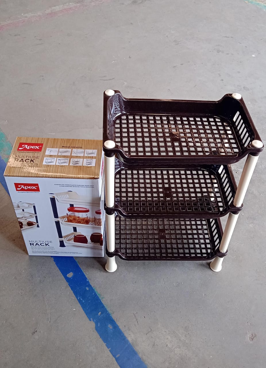 Apex Small Multiuse Plastic Storage Rack Organizer 3-Tier Variety Bazaar