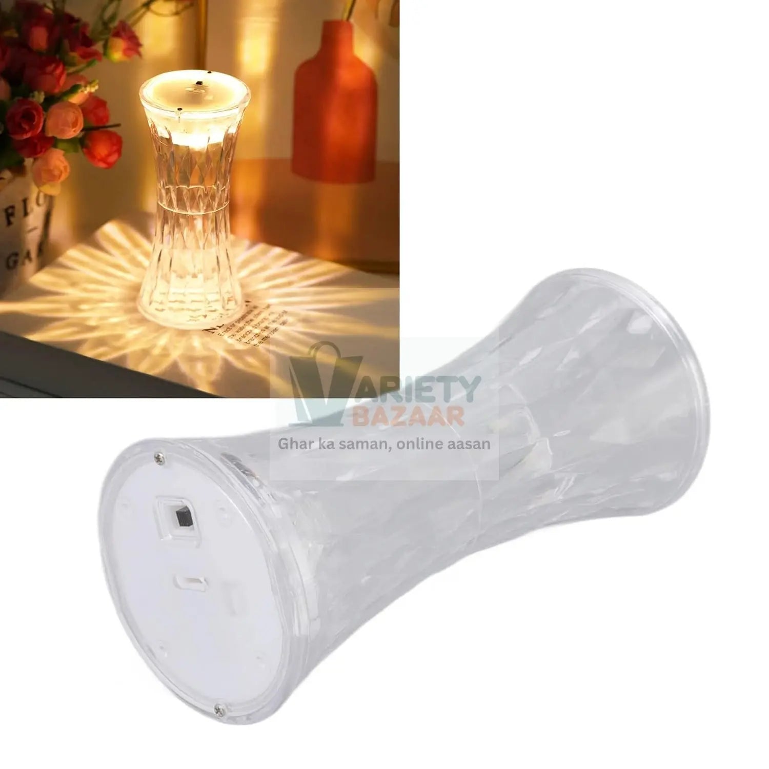 8440 Crystal Lamp, Universal Night Light, Soft Lighting, Eye Protection for Nursery, Study, Bedroom Transparent Crystal Table Soft Lighting Multipurpose for Hotel for Office for Children's Room (12Pc MOQ) Travel Sahayak