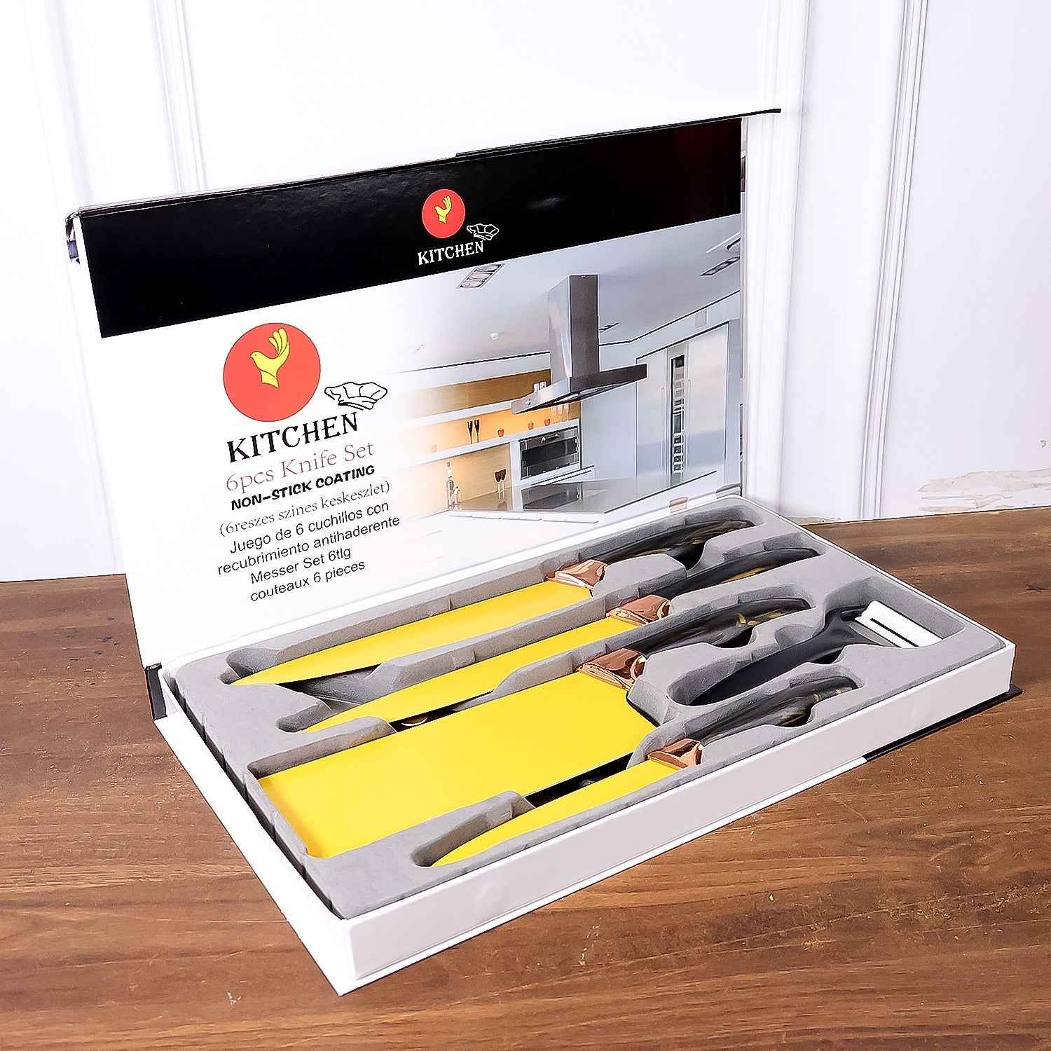 6 Pcs Professional Kitchen Knife Set with Chef Knives, Cleaver, Peeler & Scissors