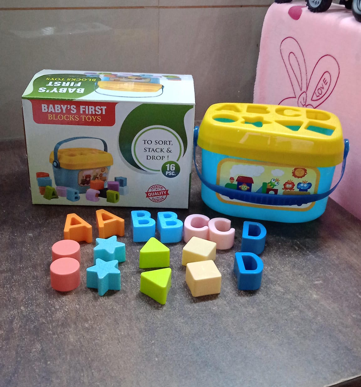 Baby First Block Set for Kids Non-Toxic Abcd Geometric Shape Sorting & Stacking Toy (1 Set) travel sahayak