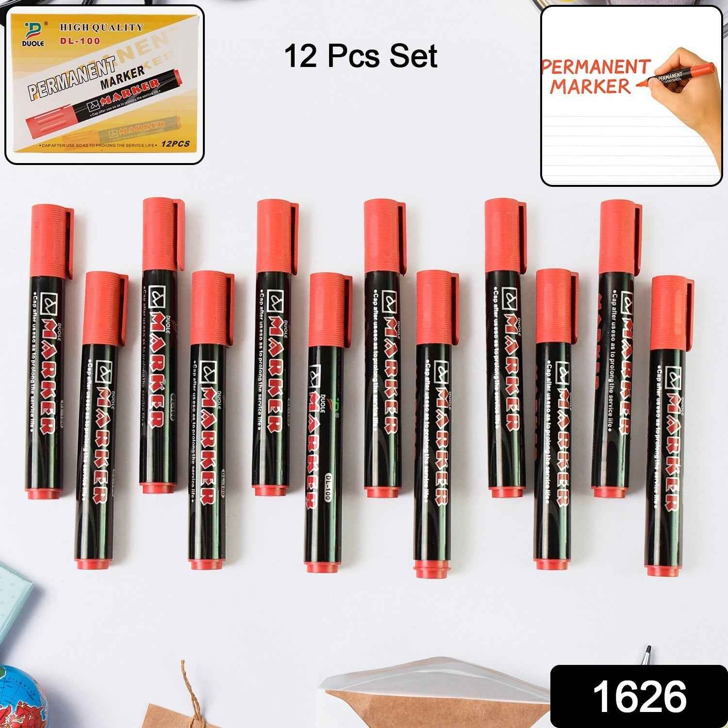 Premium Permanent Red Marker Pen Set (12 Pcs Set)