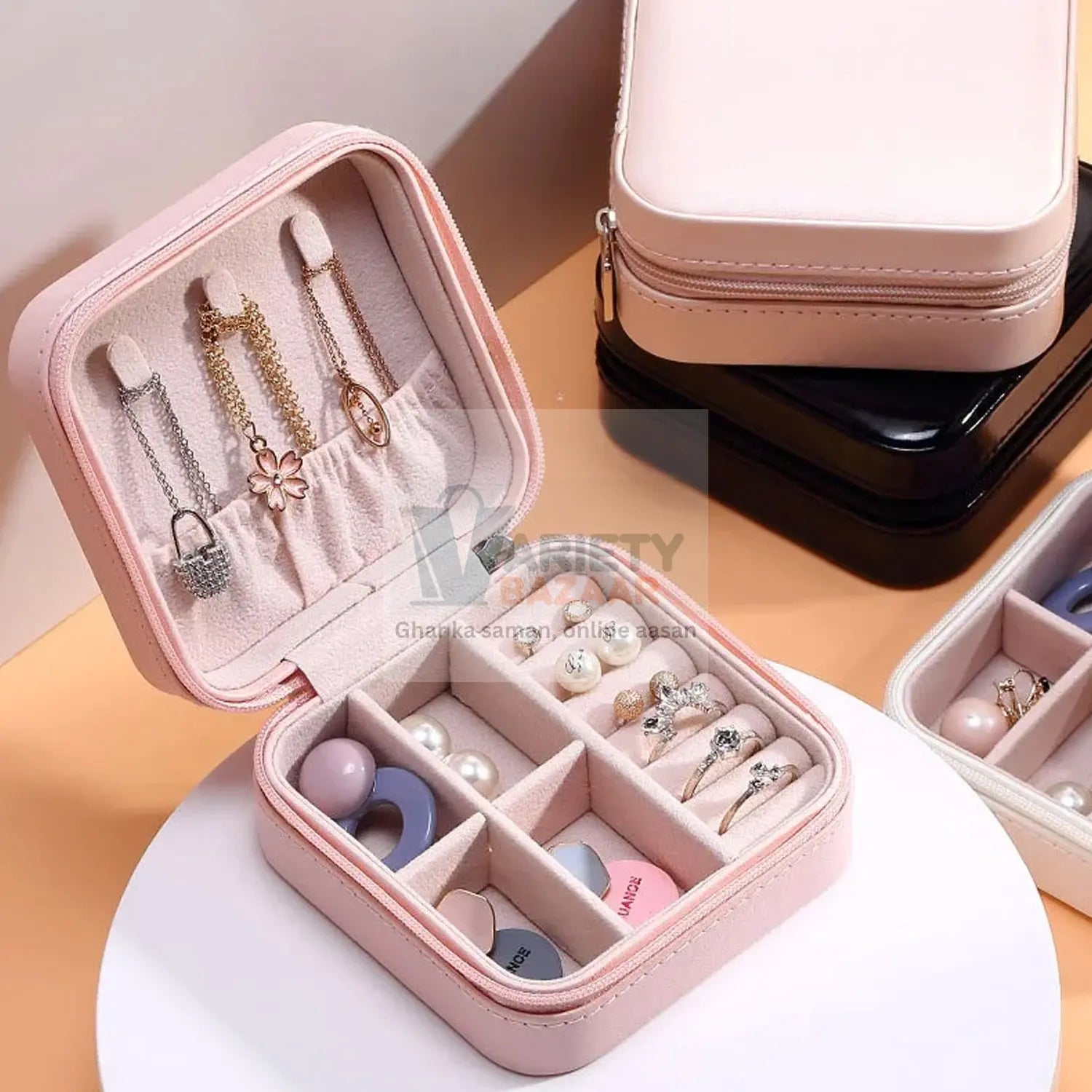8782 Jewellery Box for Women, Mini Portable Jewelry Box Organiser,PU Leather Jewlerrying Display Holder, Small Travel Jewellery Box for Girls, Women, Mother, Daughte, Travel Ring, Pendant, Earring, Necklace Storage Case Travel Sahayak