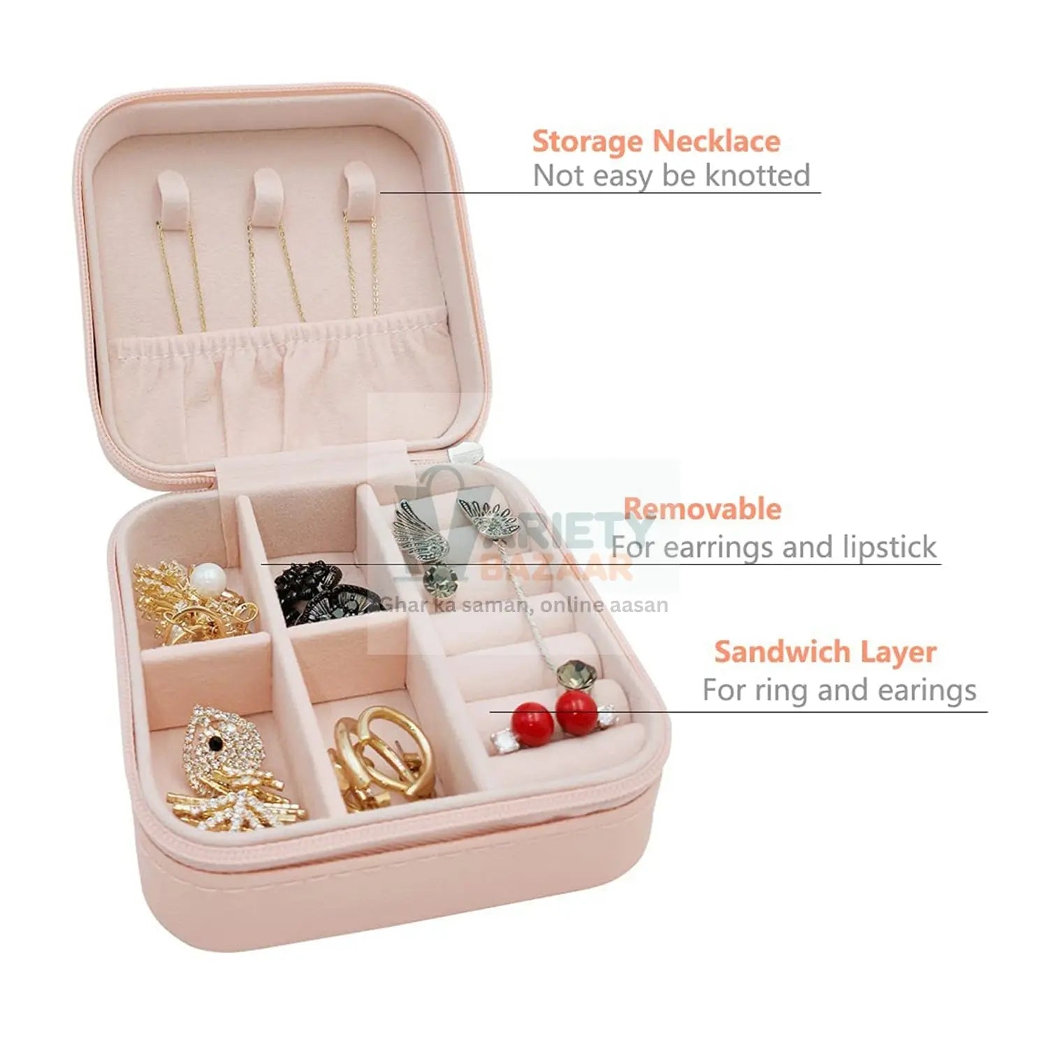 8782 Jewellery Box for Women, Mini Portable Jewelry Box Organiser,PU Leather Jewlerrying Display Holder, Small Travel Jewellery Box for Girls, Women, Mother, Daughte, Travel Ring, Pendant, Earring, Necklace Storage Case Travel Sahayak