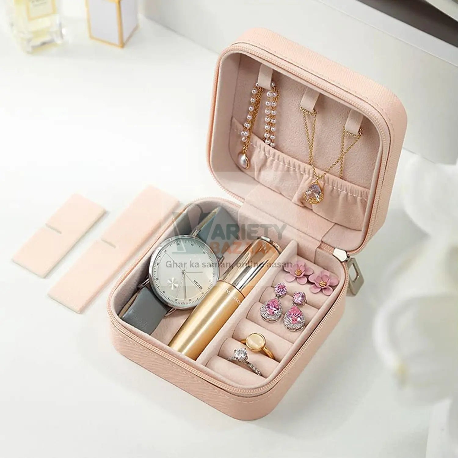 8782 Jewellery Box for Women, Mini Portable Jewelry Box Organiser,PU Leather Jewlerrying Display Holder, Small Travel Jewellery Box for Girls, Women, Mother, Daughte, Travel Ring, Pendant, Earring, Necklace Storage Case Travel Sahayak