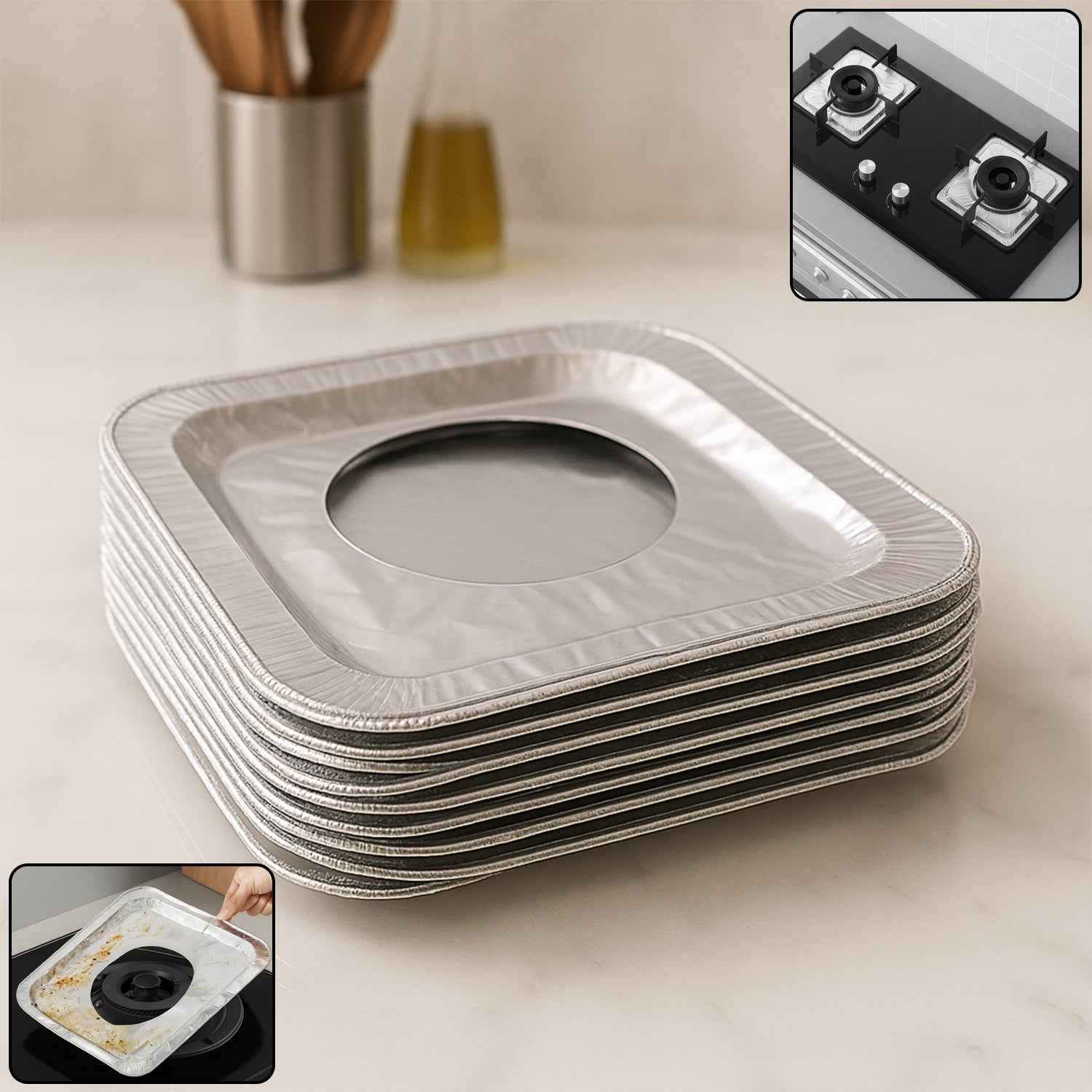 Aluminum Gas Stove Burner Protector Covers (10 Pc 23x23 Cm)