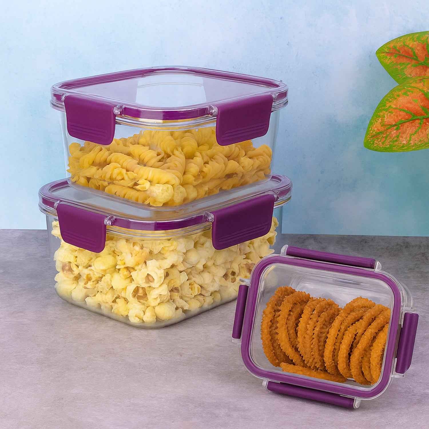 Airtight Square Food Storage Container Set (3 Pc)