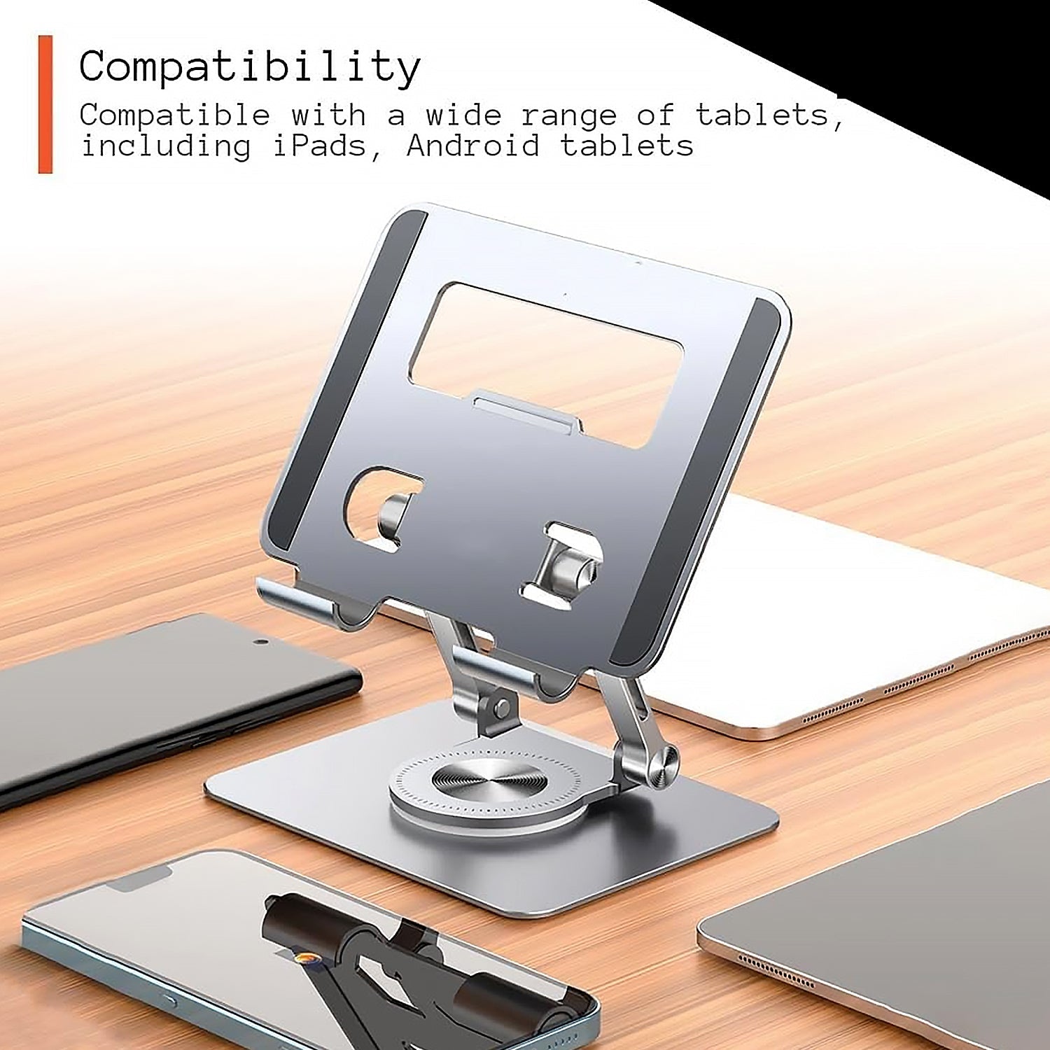 Aluminum Alloy 360°Rotating Bracket, Adjustable Tablet Stand, Portable Foldable Ergonomic Tablet Support Variety Bazaar