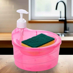 12589 Double Layer Liquid Soap Dispenser With Pump And Sponge Practical For Hotel Sink Clear Soap Dispensing Liquid Pump Bottle For Home Kitchen Rectangle ( 2 In 1 )