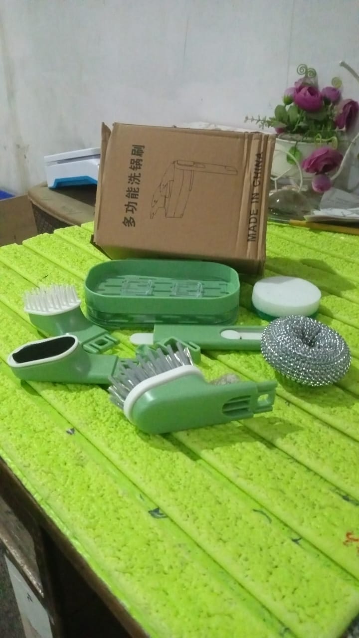 Dish Brush Set with Handle, Replacement Heads, Drain Tray in Kitchen (9 Pcs Set) Variety Bazaar