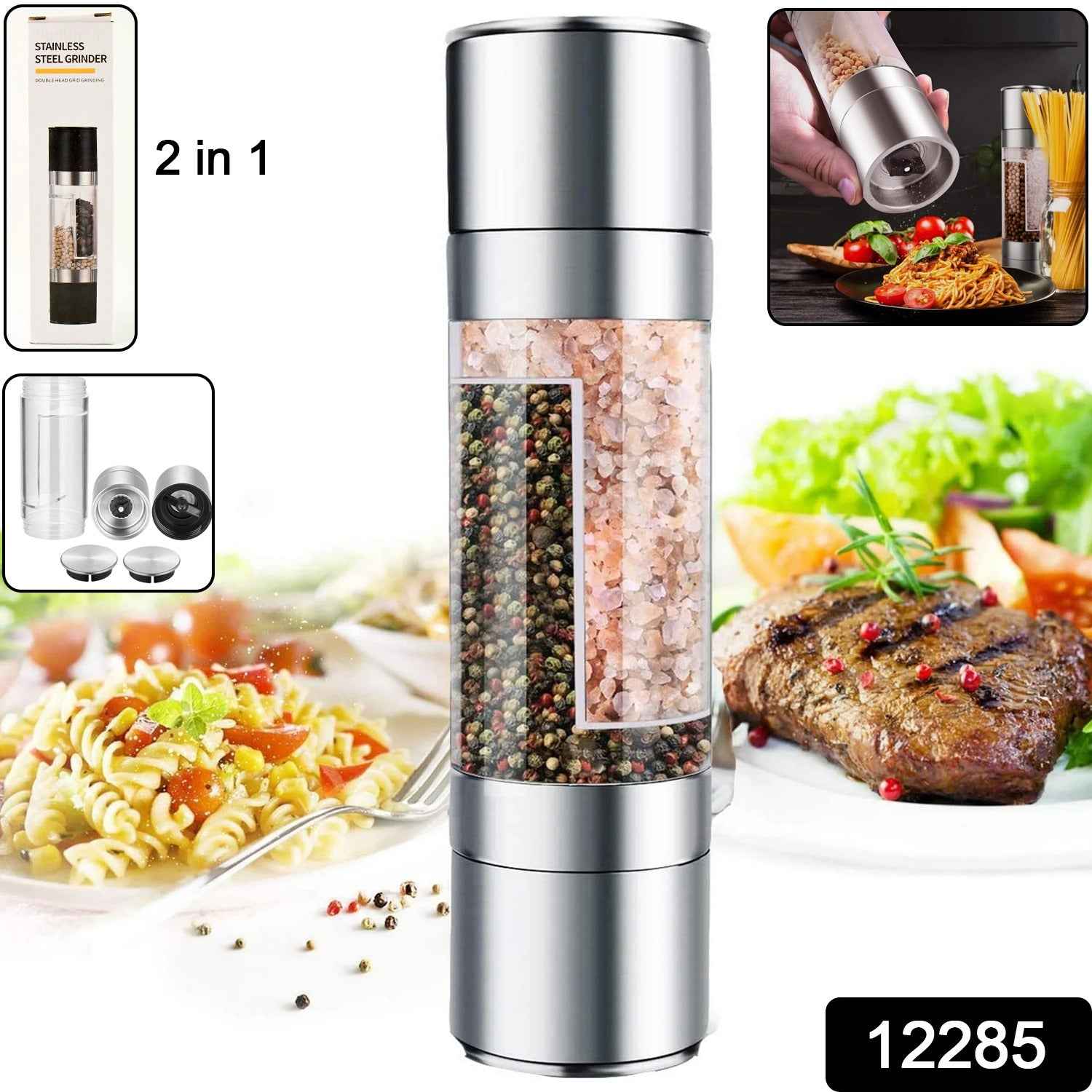 2-in-1 Stainless Steel Salt and Pepper Grinder
