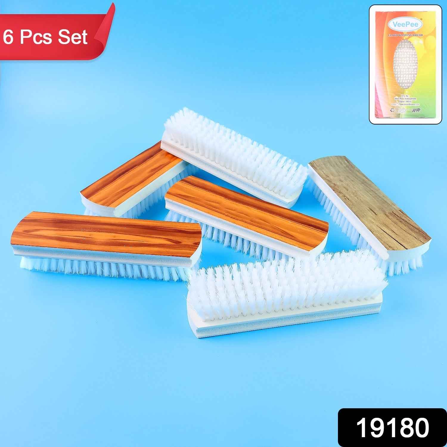 Veepee 6-Piece Washing and Cleaning Scrub Brush Set – (Multi-Color Bristles)