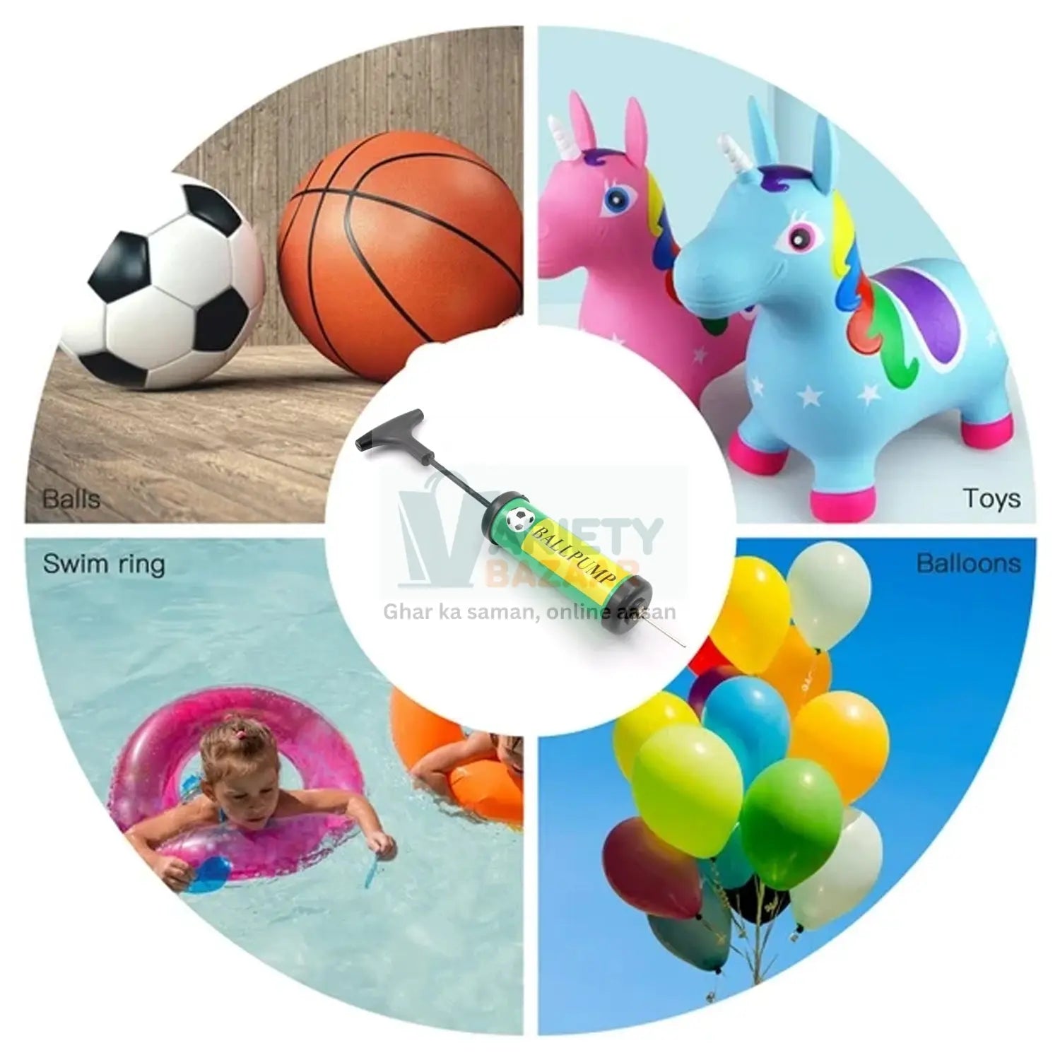 9333 Inflator Air Ball Pump Soft Bouncing Ball Development Kids Toy, Sports Plastic Pump for Soccer, Basketball, Football, Volleyball Ball (17 Cm) Travel Sahayak
