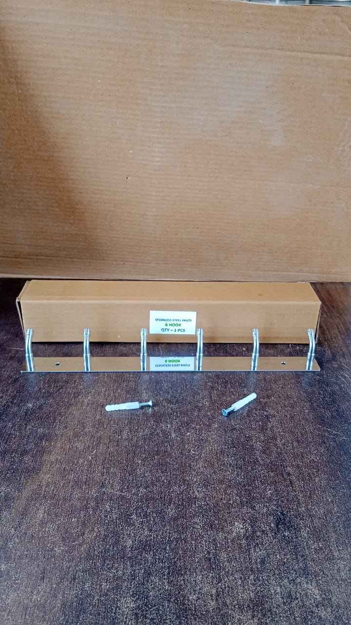 Stainless Steel Wall Mounted Coat 6 Hook Rack (32x3 / 1Pc)