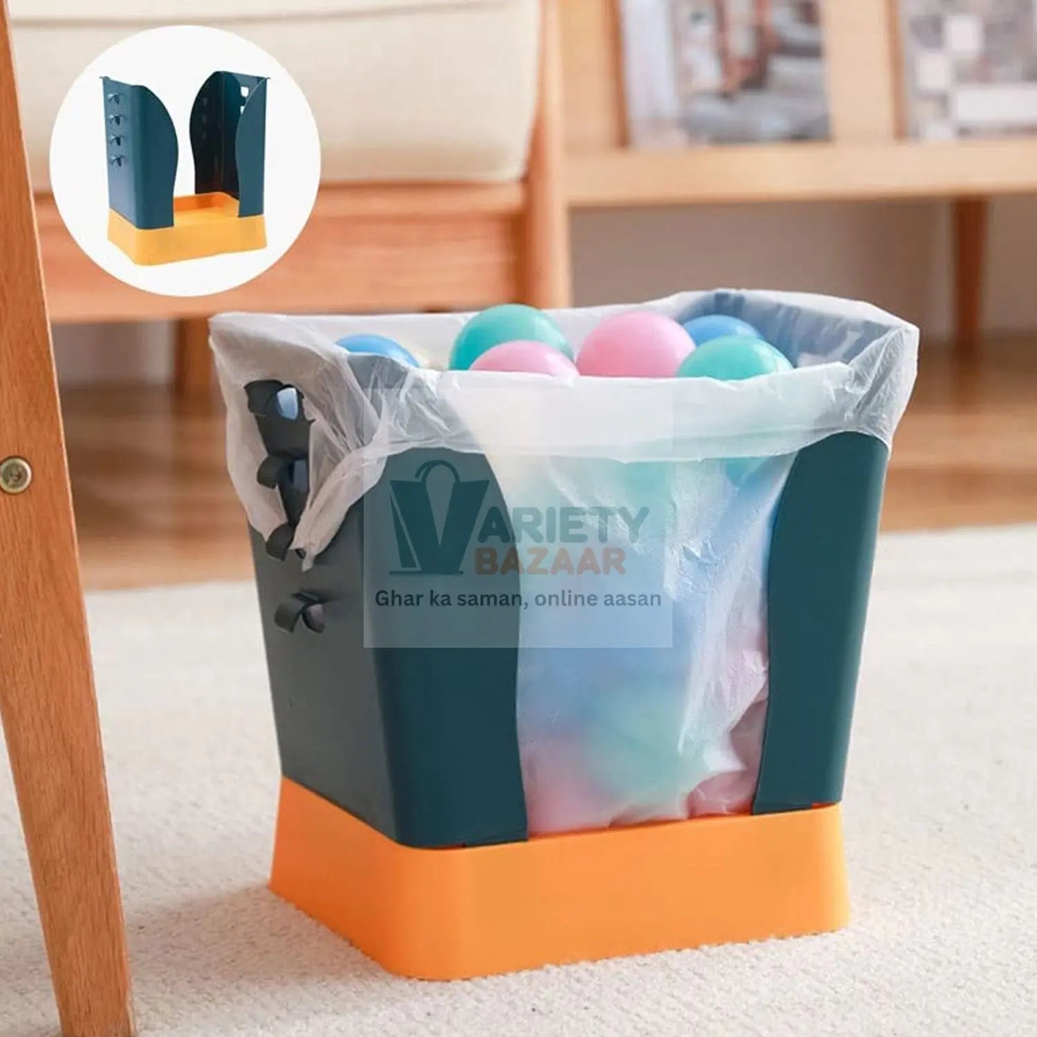 9451 Waste Bin, Trash Can, Waste Container, Expandable Trash Can, Plastic Trash Can, Plastic Garbage Can Expandable Trash Bag Holder Large Capacity for Kitchen Bathroom, Living Room Bedroom Outdoor (1 Pc) Travel Sahayak
