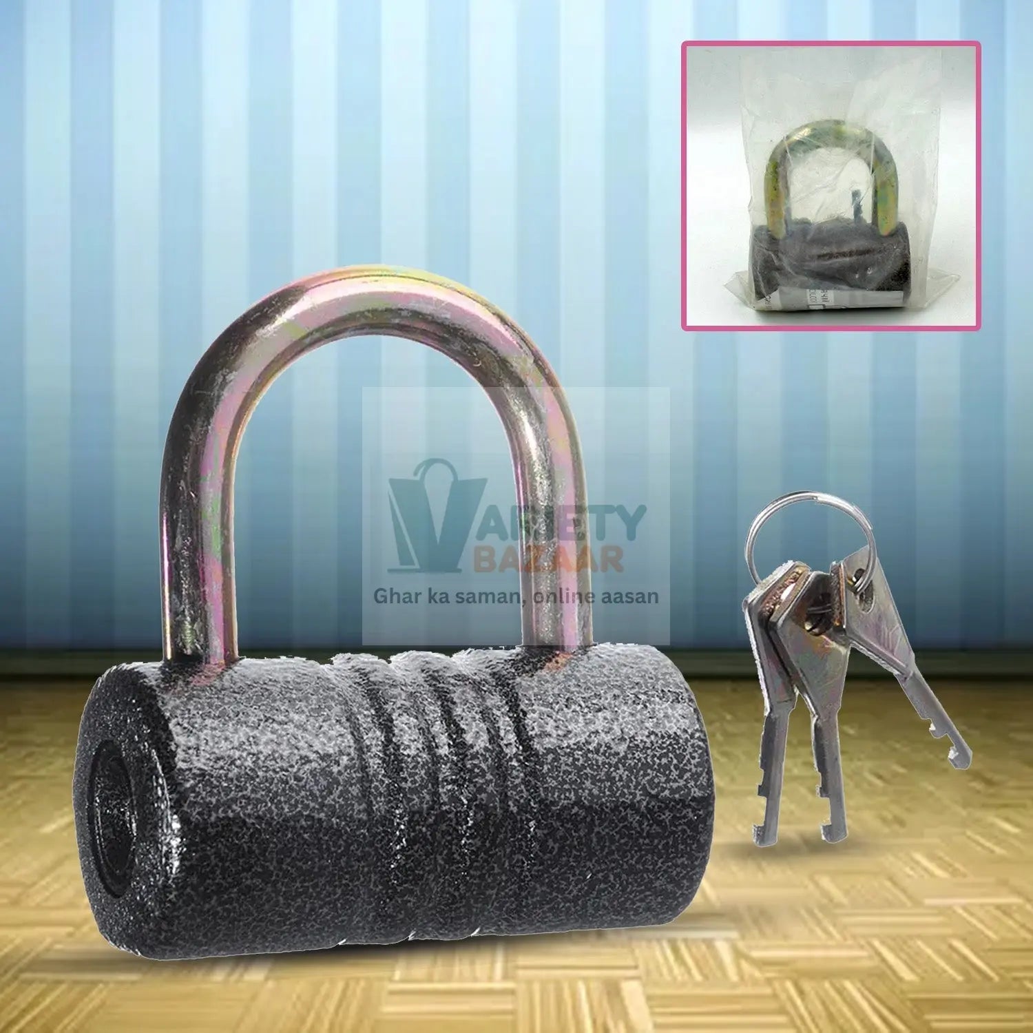 9455 Iron Pad lock, Brass Core and Thickened Spray Black Iron Door Lock With 5 pc Keys for Home Dormitory, Waterproof Antirust Anti-theft Padlocks Outdoor Gate Shed Locks Warehouse Big Iron Door Drawer Lock (82 mm ) Travel Sahayak