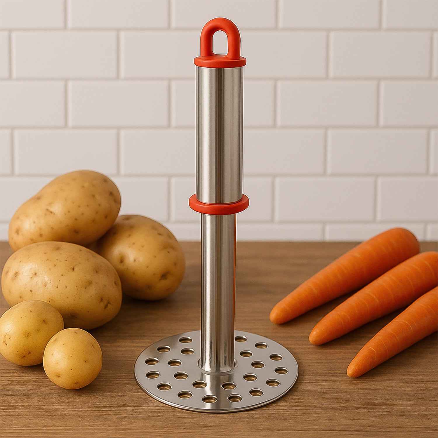 Stainless Steel Potato Masher With Ergonomic Handle (17cm 1 Pc)