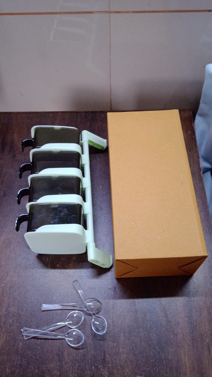 Rotating Spice Jars Vertical Rotatable Seasoning Box 5 Section / Tier With 5 Spoon (1 Set) Variety Bazaar