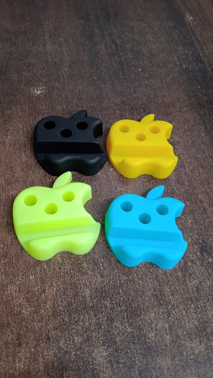 Multi-Functional Apple-Shaped Plastic Mobile Stand with Pen Holder (1 Pc / Mix Color) Variety Bazaar
