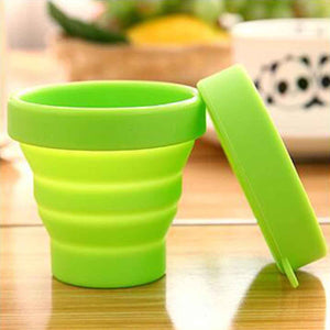 Round Silicone Foldable Glass Cup Foldable Travel Mug With Lid (1 Pc)