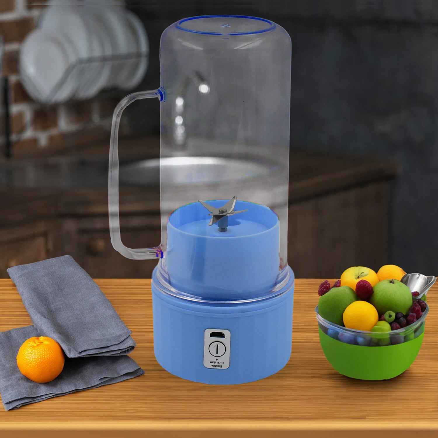 Portable Electric Juicer With Handle Straw Usb Rechargeable 6 Stainless Steel Blades (500 Ml)