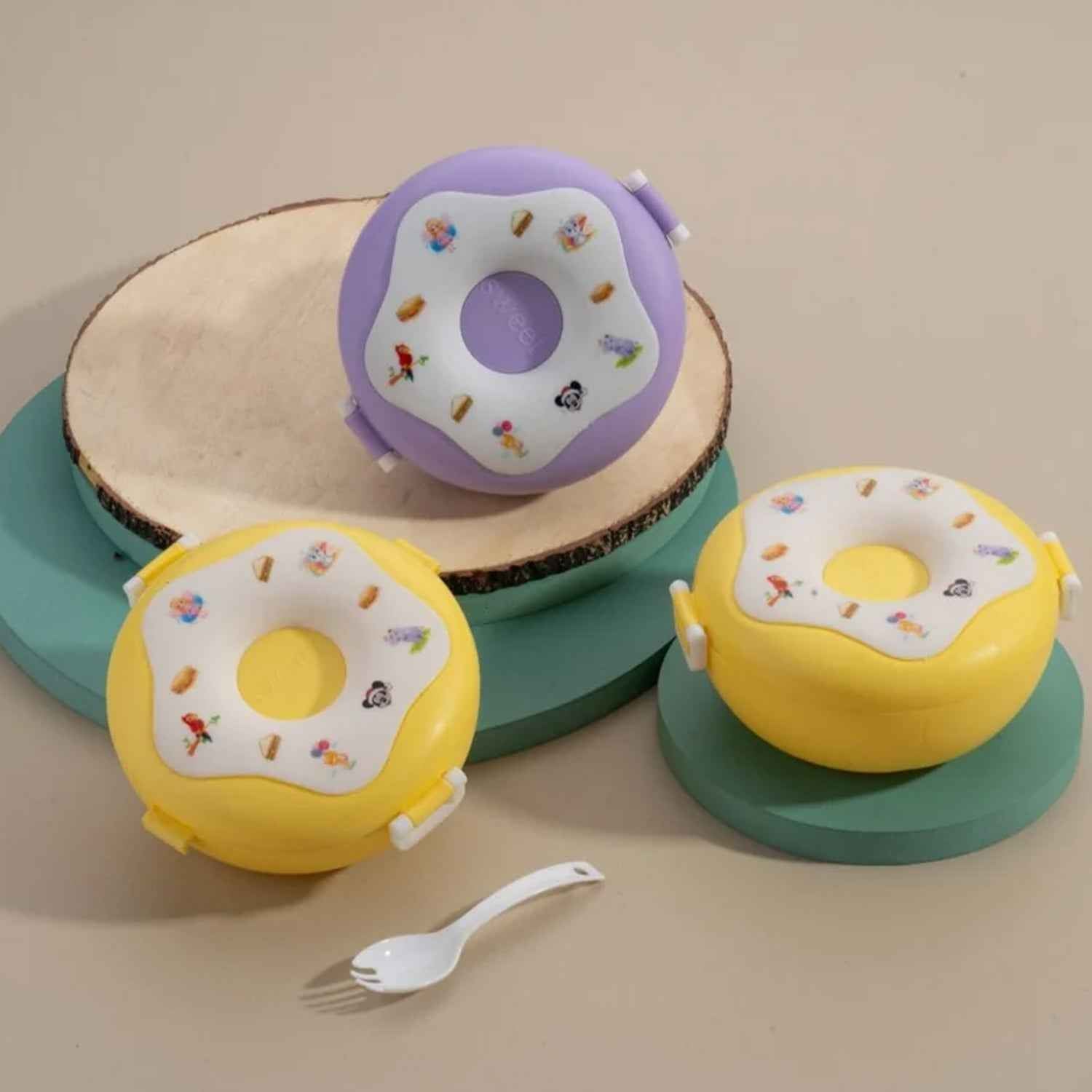 Donut Shaped Double Insulated 3 Compartment Lunch Box (1 Pc Mix Color)