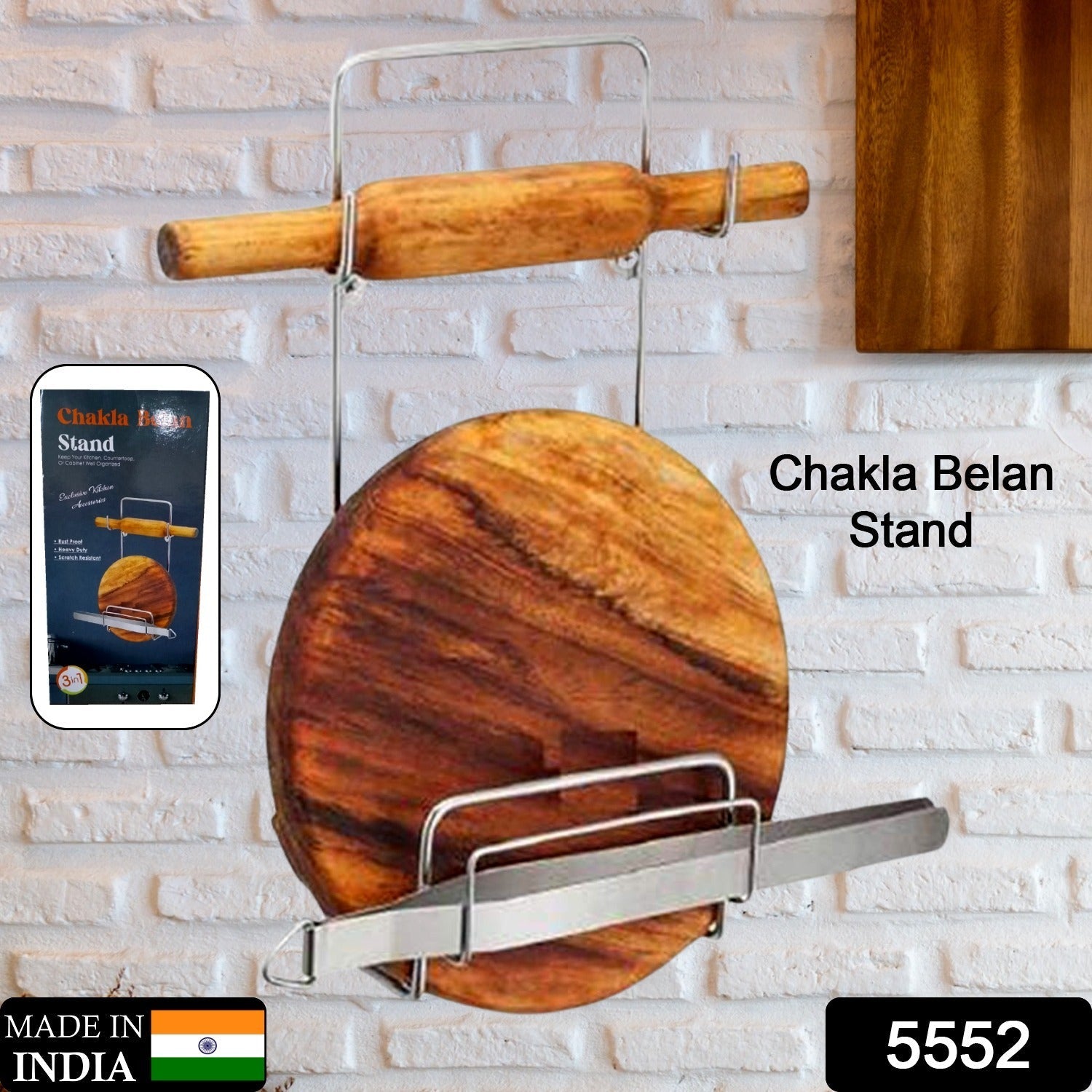 Chakla Belan Chimta Stand Rolling Pin Board Tong Holder Silver Stainless Steel Multi-Purpose Rack for Kitchen (1 Pc ) Variety Bazaar