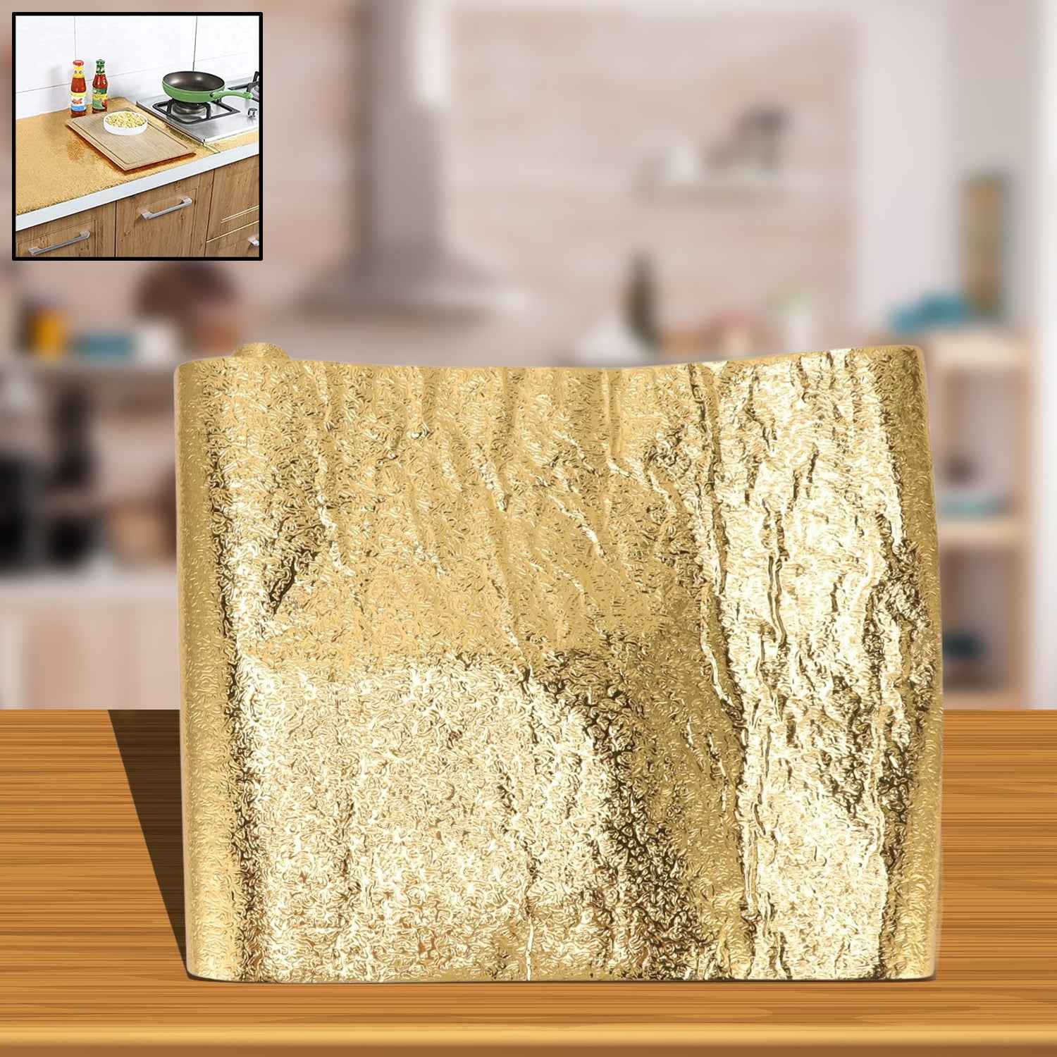 Oil Proof Sticker Waterproof Self Adhesive Aluminum Foil Wallpaper (60 Cm2m Golden 1 Pc)