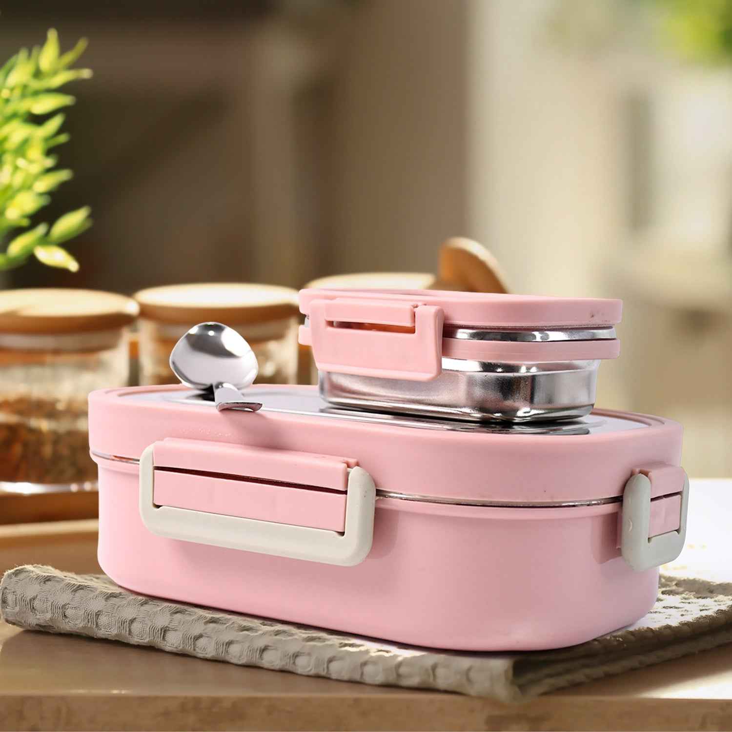 5588 Miracle Carry Lunch Box Microwave Safe Lunch Box With Insulated Bag 2 Compartment Lunch Box (400 Ml 2 Pc)