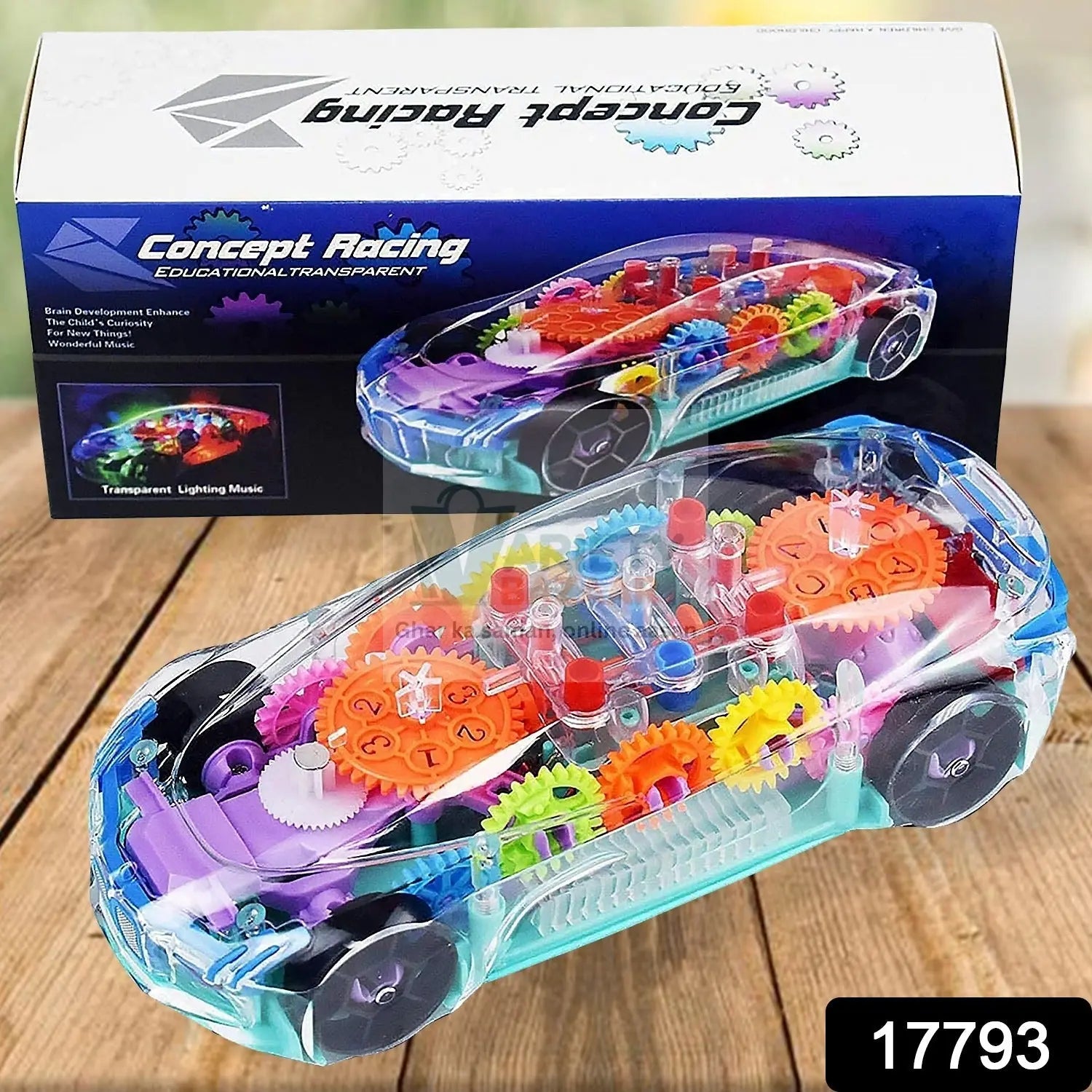 Automatic 360 Degree Rotating Transparent Gear Concept Car with Musical and 3D Flashing Lights Toy for Kids Boys & Girls (Multicolor / Battery Not Included) Variety Bazaar