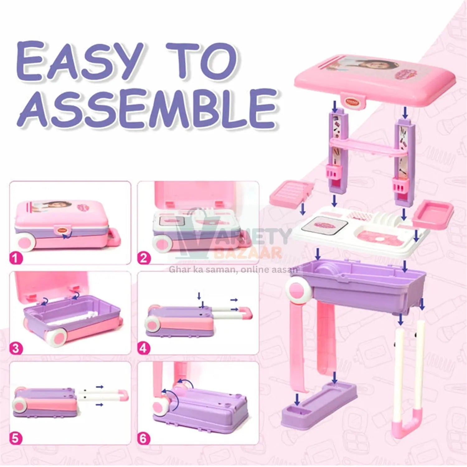 Big Beauty Set Suitcase On Wheel, The Ultimate Beauty Set On Wheels for Girls, Makeup Kit is Easy to Clean & Use, Portable Beauty Set with 25 Pieces for 3 Years BIS Approved. (Beauty Set Trolley) travel sahayak