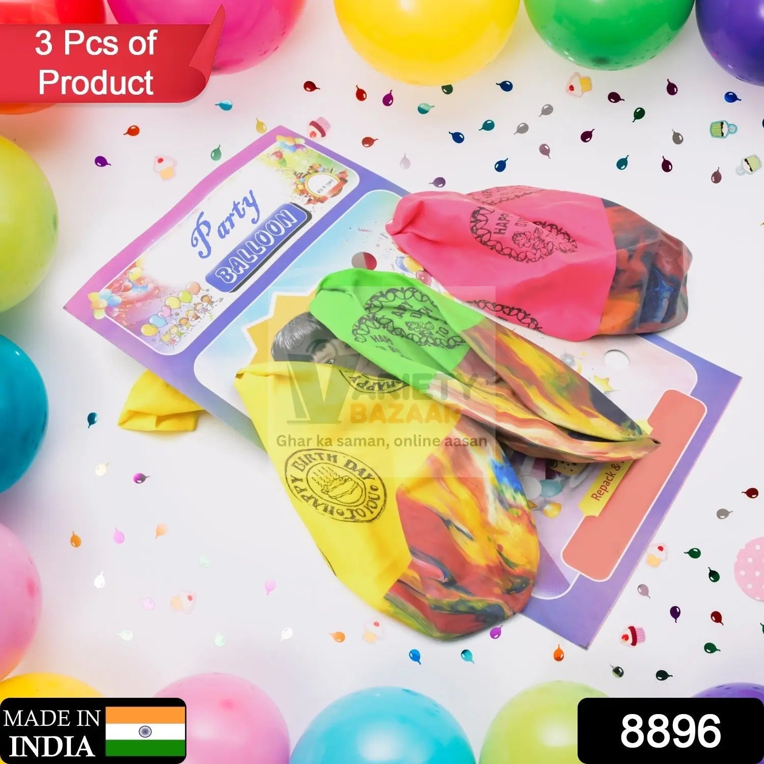 Big Size Balloons Kinds of Rainbow Party Latex Balloons for Birthday / Anniversary / Valentine's / Wedding / Engagement Party Decoration Multicolor (3 Pcs Set Travel Sahayak