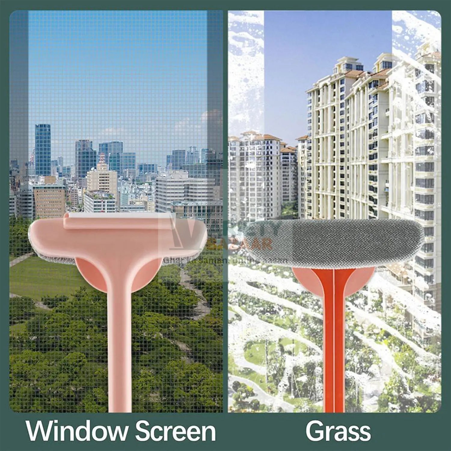 Brush 2 in 1 Mesh Cleaning Brush & Wiper with Extended Handle Window Cleaning Brush Net Cleaner,Magic Window Cleaner Brush, Window Mesh Cleaner (1 Pc) Travel Sahayak