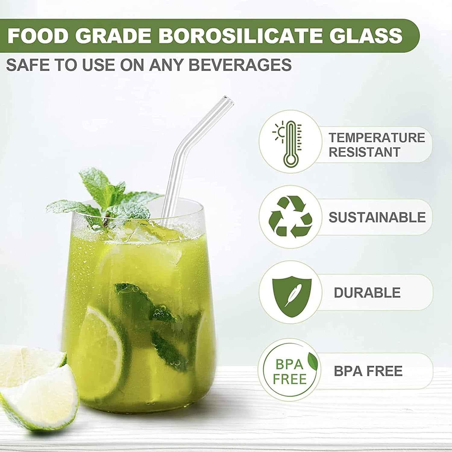 Plastic Reusable Glass Straws Clear Glass Drinking Straw 5pc