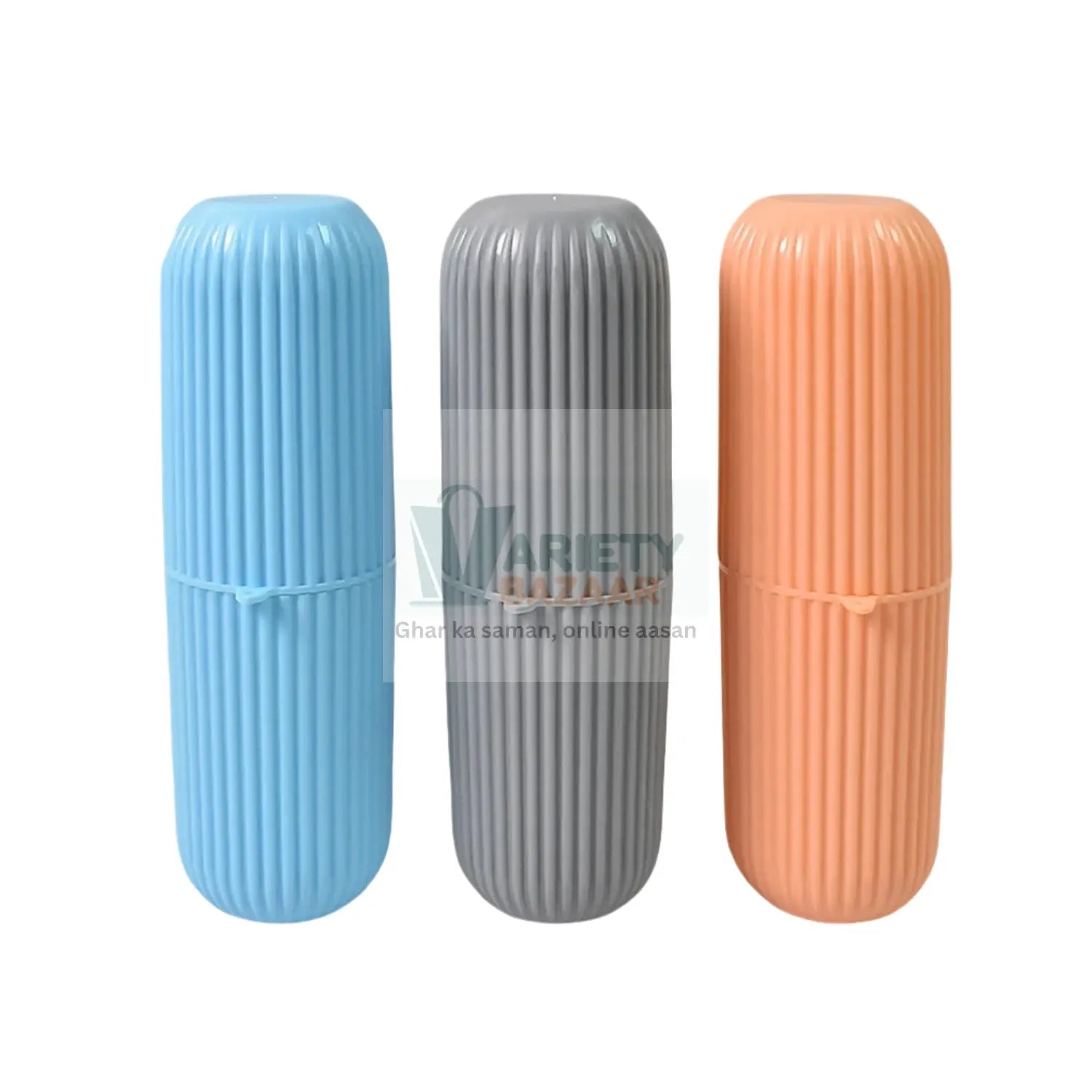Capsule Shape Travel Toothbrush Toothpaste Case Holder (Multicolor / 3 Pcs Set) Variety Bazaar