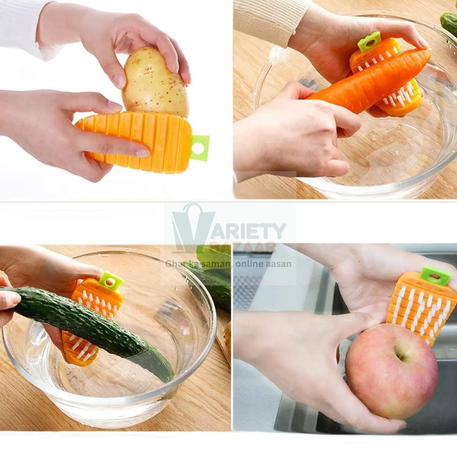 Carrot-Shaped Non-Toxic Vegetable Scrubbing Brush for Fruits & Veggies Variety Bazaar