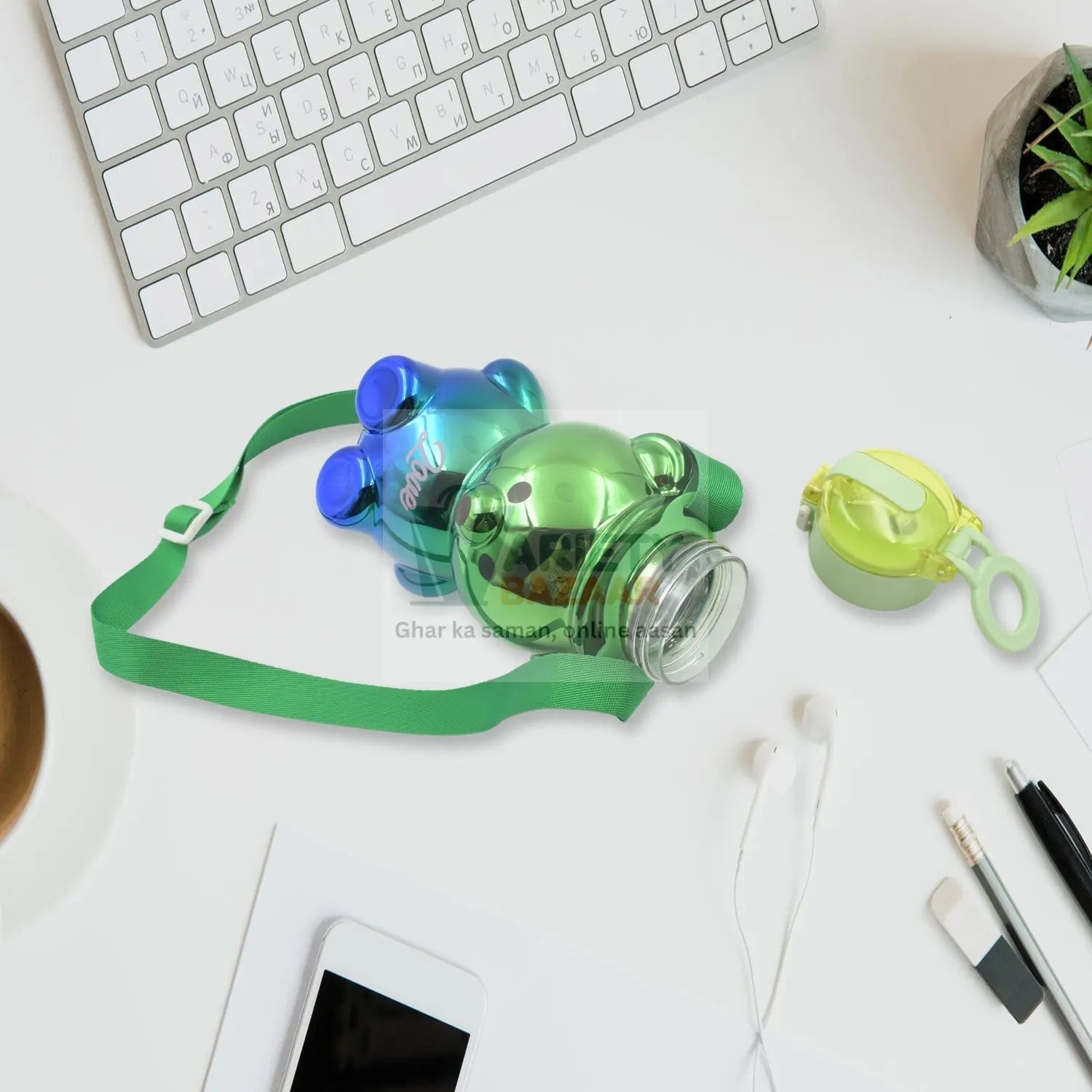 Cute Plastic Water Bottle with Strap & Stickers | Kids School Water Bottle with Straw (1 Pc) Variety Bazaar