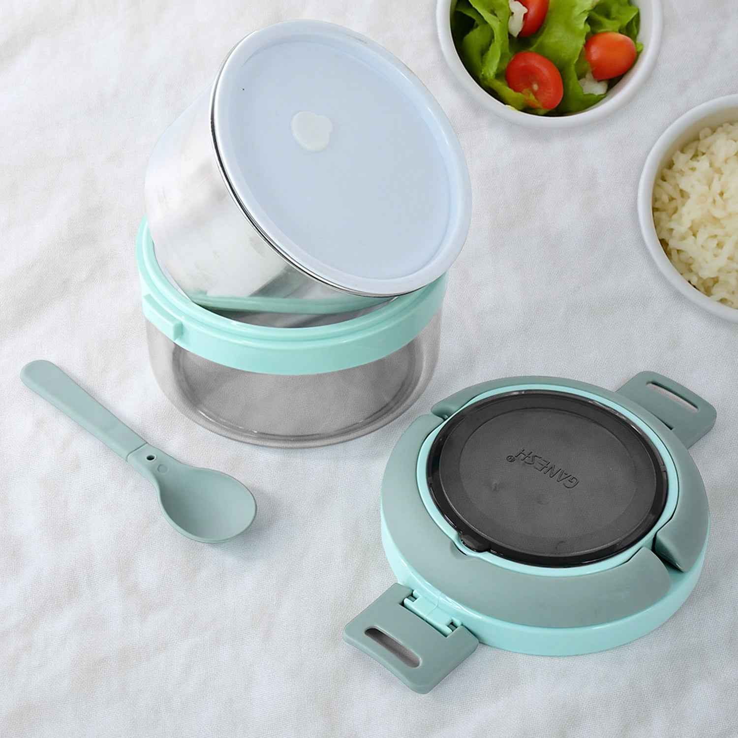 Ganesh Tiara 400ml Stainless Steel Insulated Lunch Box With Leakproof Lid Folding Spoon