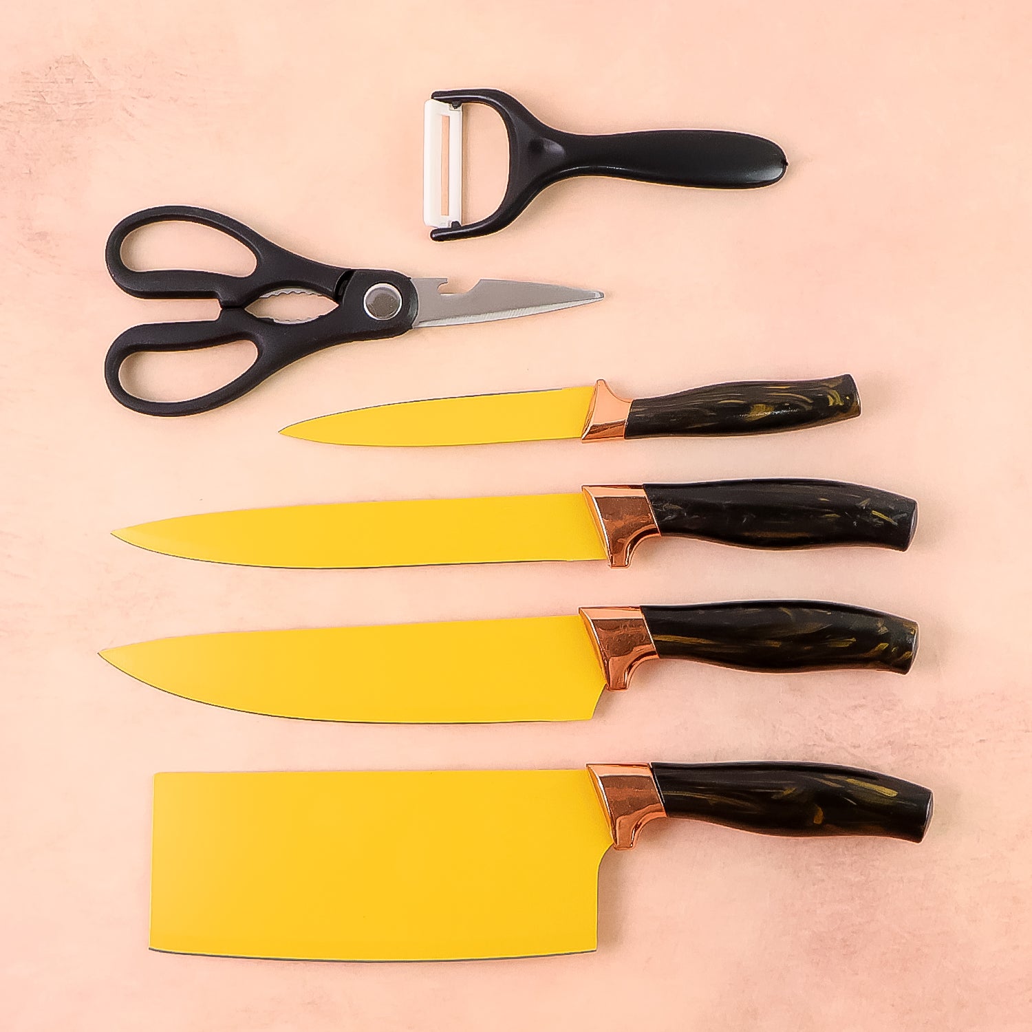 6 Pcs Professional Kitchen Knife Set With Chef Knives Cleaver Peeler Scissors