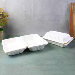 Fresheeclamshell Takeaway Compostable Bagasse Food Box 9x6x3 Inch 10 Pcs Pack