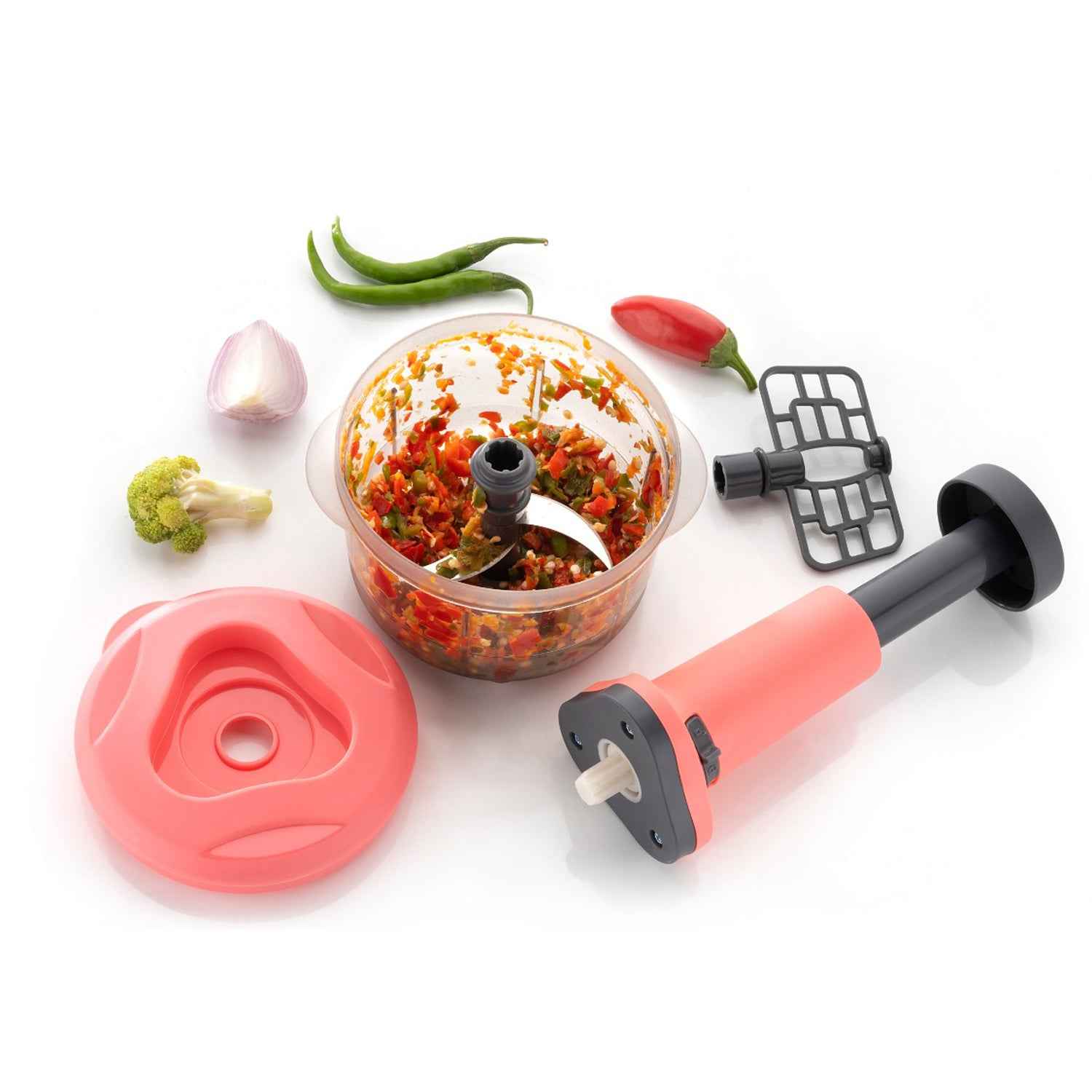 5102 2in1 Push Chopper 800ml Stainless Steel Blade Quick Powerful Manual Hand Held Food Chopper To Chop Cut Fruits Vegetables Herbs Onions For Salsa Salad