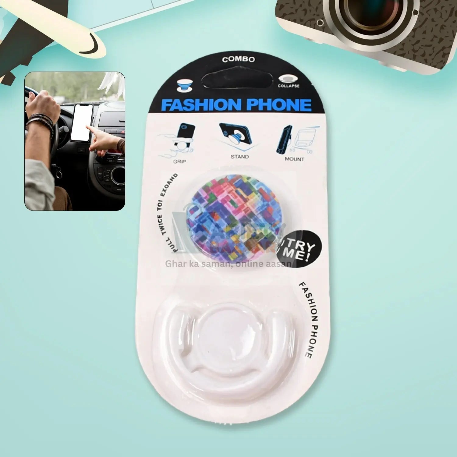 Fashion design pop up mobile phone grip holder smart phone bracket, Phone Stand & Grip with popclip car mount flowers pasley Variety Bazaar