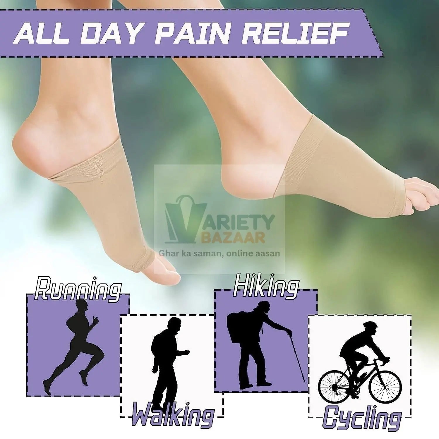 Foot Arch Support for Men & Women | Medial Arch Support for Flat Feet Correction Sleeve with Cushion | Plantar Fasciitis Leg Foot Pain Relief Product | Foot Care for Orthopedic Shoes Slippers, (1 Pair) Variety Bazaar